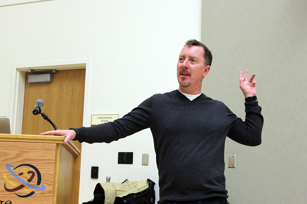 Dolby director explains how sound tells a story Glenn Kiser presenting to SLCC students and faculty