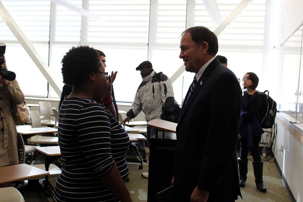 Gov. Herbert visits SLCC Redwood Campus Gov. Herbert talks to a student