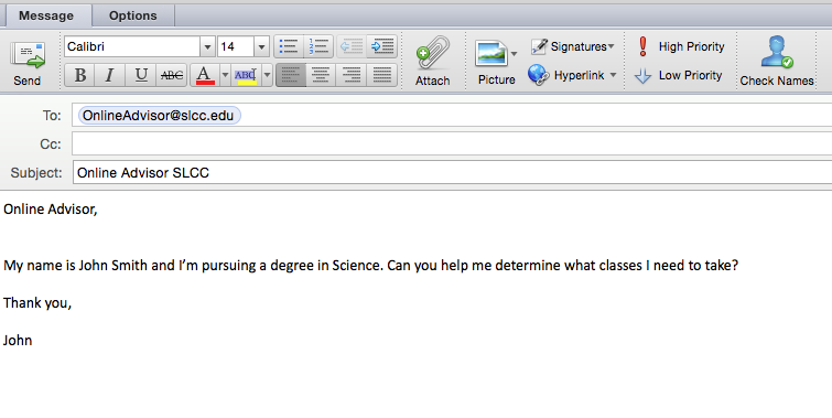 Academic advising as accessible as ever Example email with online advising
