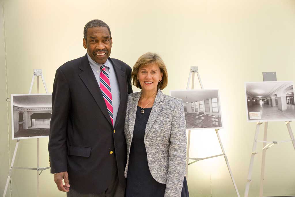 Outgoing president honored at thank you event Bill Stickland and Cynthia Bioteau, pose in front of art