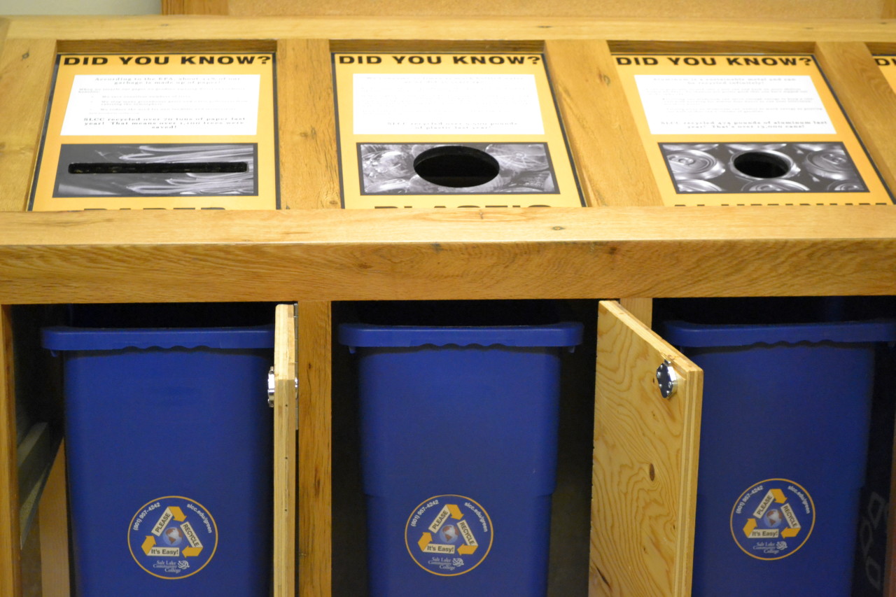 New recycling station unveiled Open doors showing recycling containers
