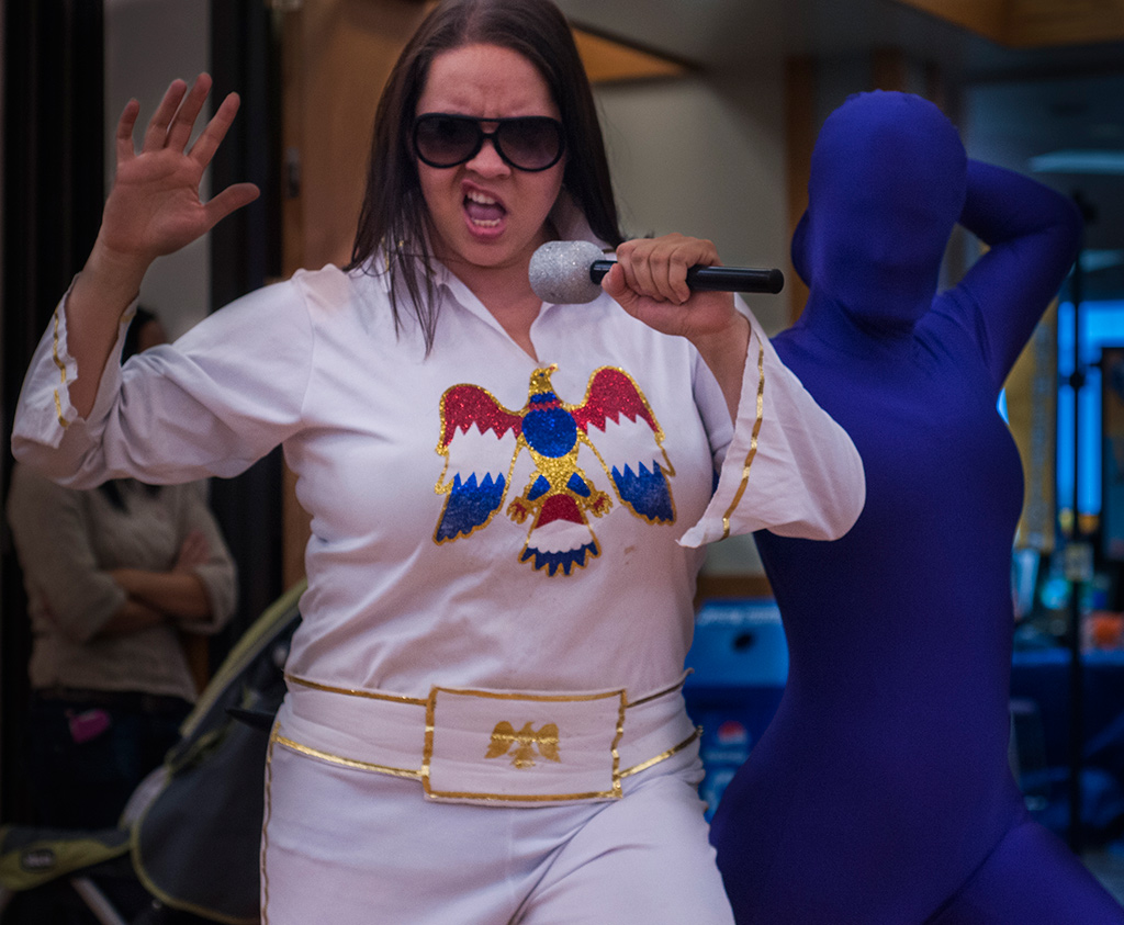 Community children celebrate Halloween at Redwood Student Center Michelle Allison and Katie Sanderson in costume