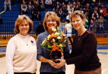 A Slick Look at Sports: Celebrating longevity From left to right: SLCC President Cynthia Bioteau, Coach Betsy Specketer and Athletic Director Norma Carr.