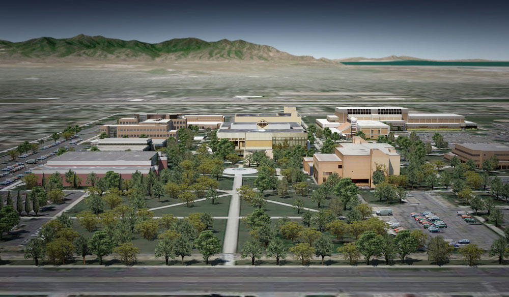 Park-like area to take place of building Artistic rendering of the Taylorsville Redwood Campus after demolition of the Administration building.