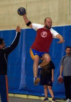 Handball player Vlad Gramma in air