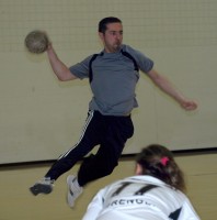 Handball player Mehmet Dilsiz in air