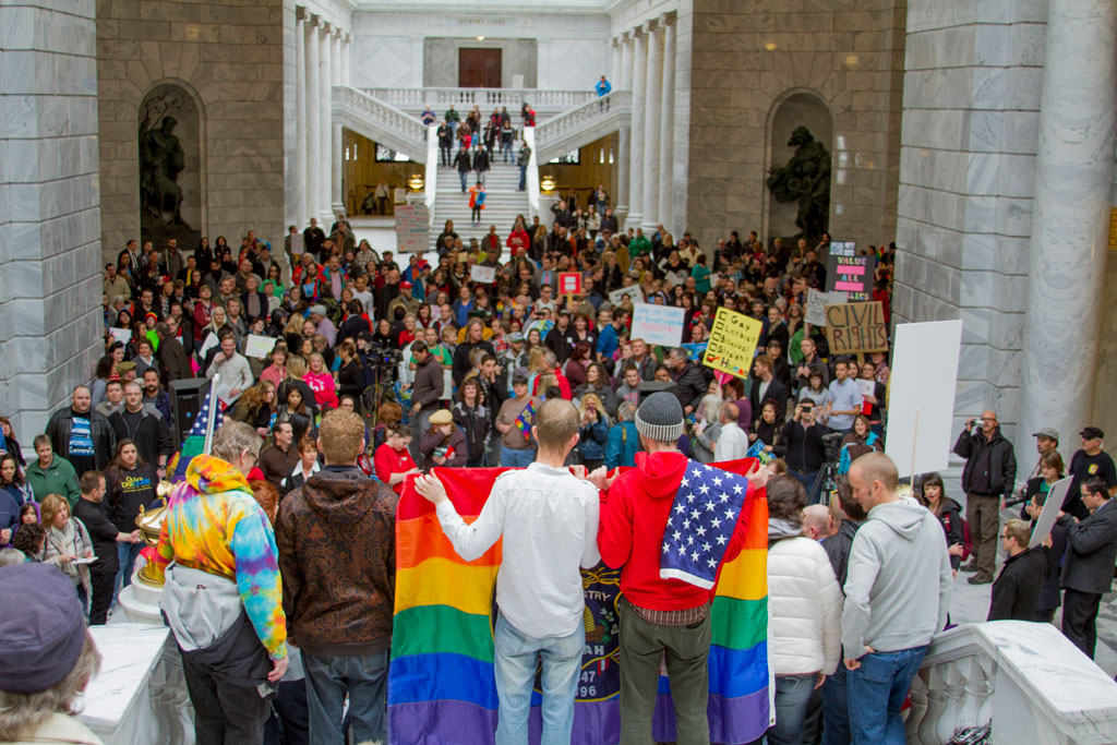 From Inside the Glass: ‘All You Need is Love’ At the State Capital during the Marraige License Stay Rally.
