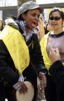 Photo of women celebrating and singing after the march