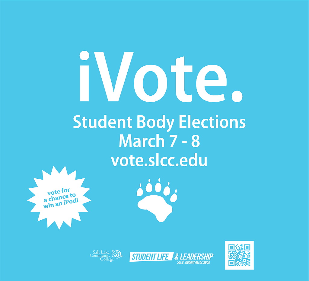 SLCC Student Association president and vice president elections March 7 and 8 SLCC Student Body elections 2012 graphic
