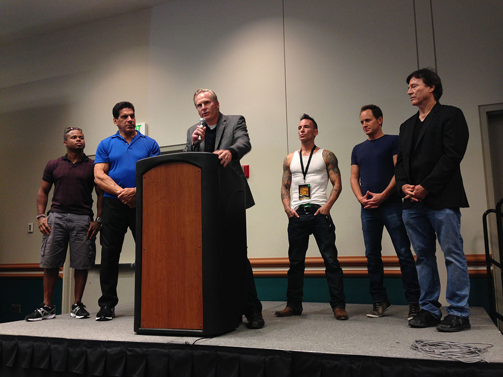 SLCom 2013 celebrity press conference From left to right: Walter Jones, Lou Ferrigno, Dan Farr, Noah Hathaway, David Yost, and Richard Hatch