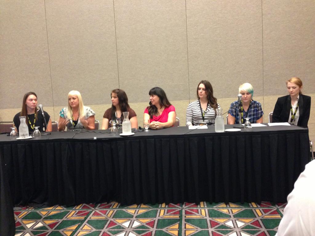 Women play hard in a man’s industry at SLCom (Left to Right) Lauren McLemor, Jeanette Pavarti, Connie Beaty, Amy Adkins, Amy Federico, Tara Swanson and Jenna Kemker.
