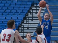 Bruins Men’s Basketball finishes strong in season opener Jaden Jackson (#4) shoots over a Utah Pump-n-run defender