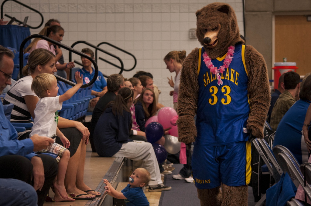 Lady Bruins ‘Dig Pink’ to support the fight against breast cancer Brutus the SLCC mascot